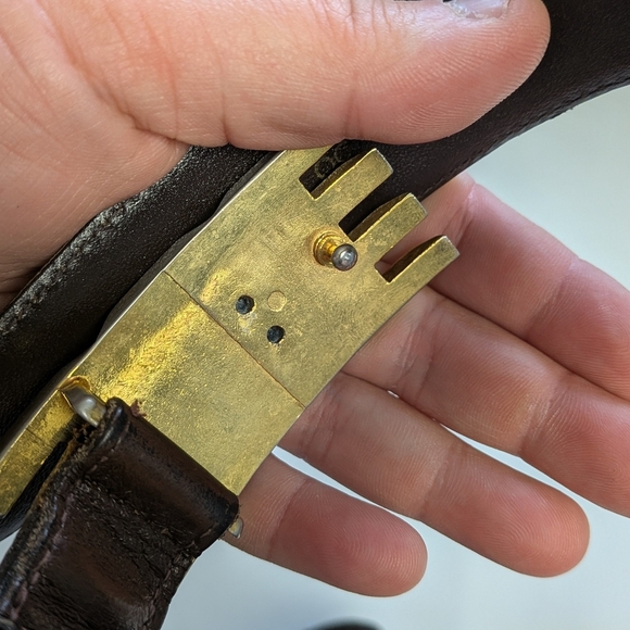 VINTAGE Brown Leather Men Belt Cofresi Size 36 Gold Buckle - Picture 9 of 9